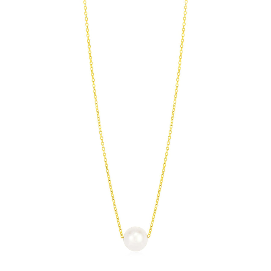 14k Yellow Gold Pearl Solitaire Necklace