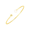 14k Yellow Gold Cuff Bangle with Pearl and Diamond