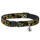 Cat Collar Breakaway - LOKI Poses Black Gold Green