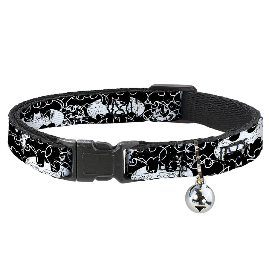 Cat Collar Breakaway - Batman Outlines Black White