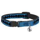 Breakaway Cat Collar with Bell - Bat Signal-3 Blue/Black/Blue