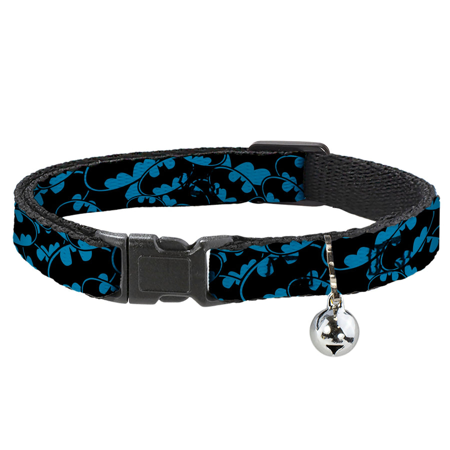 Cat Collar Breakaway - Bat Signals Stacked Blue Black