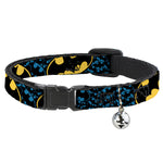 Breakaway Cat Collar with Bell - Bat Signals Stacked w/CLOSE-UP Blue/Black/Yellow