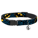Breakaway Cat Collar with Bell - Bat Signals Stacked w/CLOSE-UP Blue/Black/Yellow