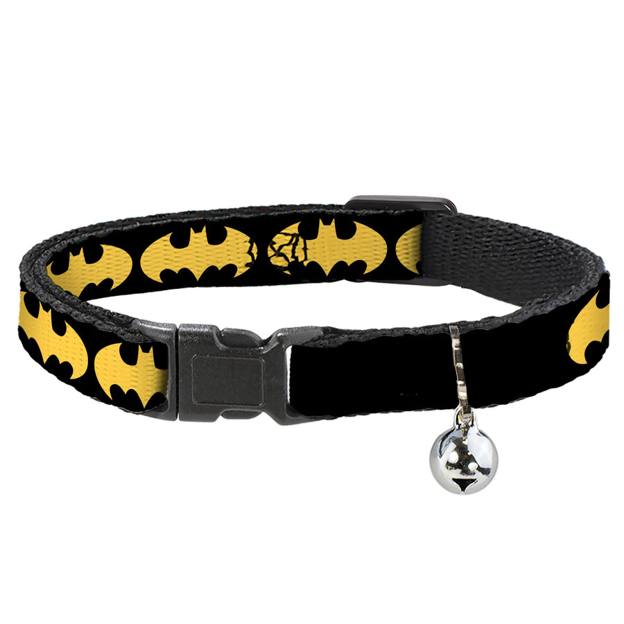 Cat Collar Breakaway - Bat Signal-1 Black Yellow