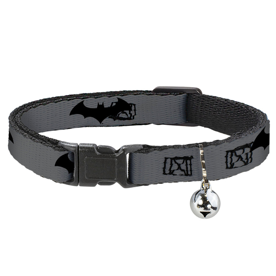 Cat Collar Breakaway - Retro Bat Logo Gray Black