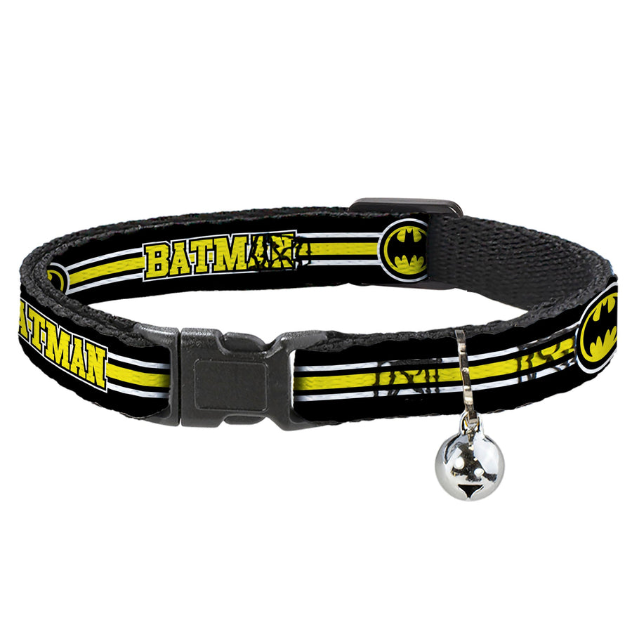 Cat Collar Breakaway - BATMAN Bat Signal Triple Stripe Black White Yellow