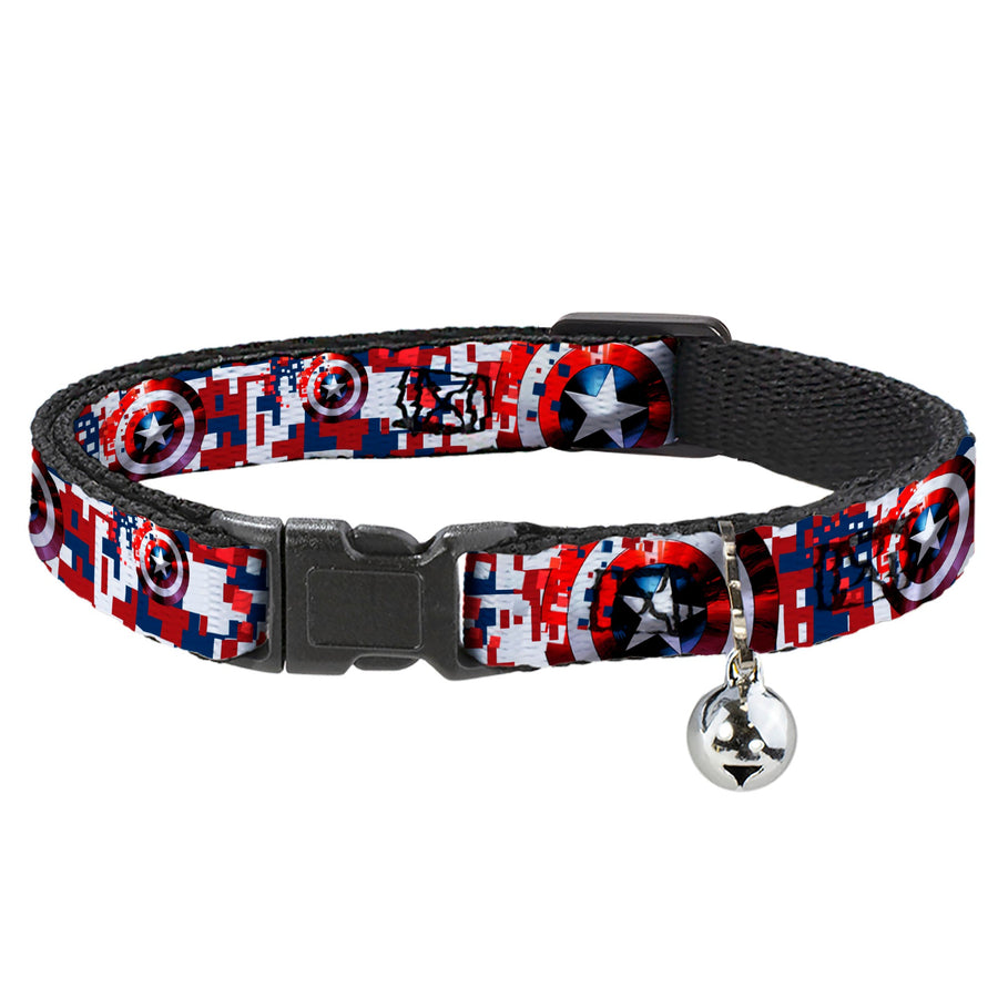 MARVEL AVENGERS Cat Collar Breakaway - Captain America Shield Digital Camo Blue White Red