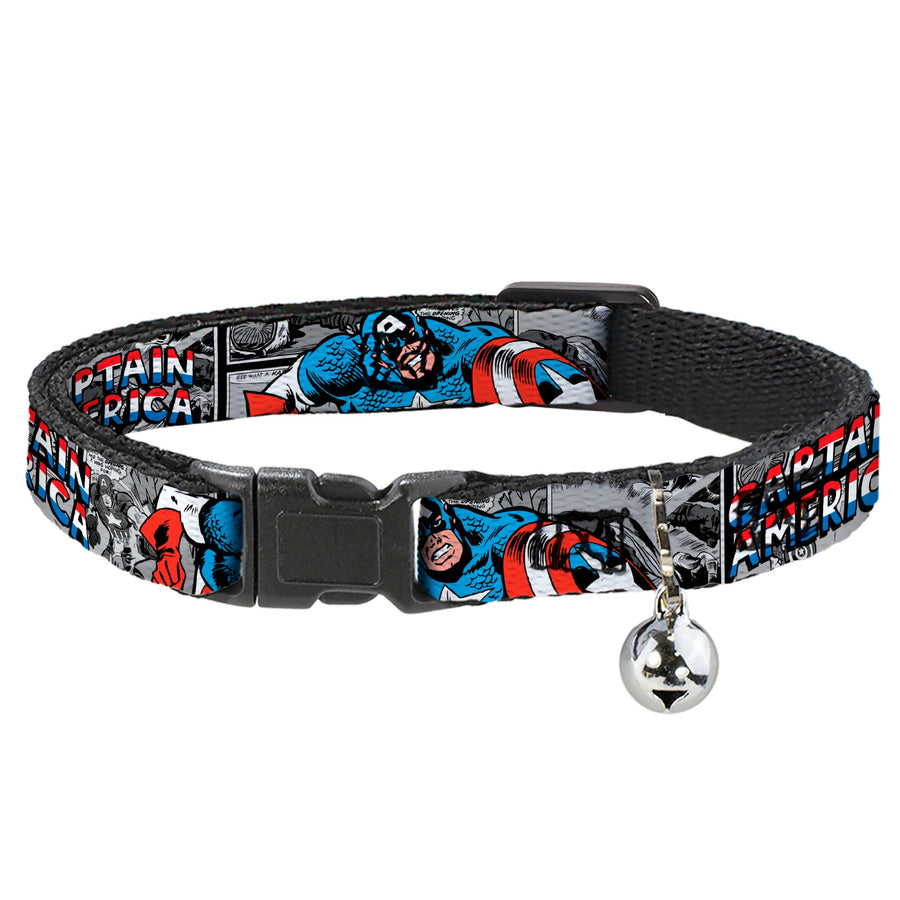 Cat Collar Breakaway - CAPTAIN AMERICA 2-Poses Comic Blocks Grays Red White Blue