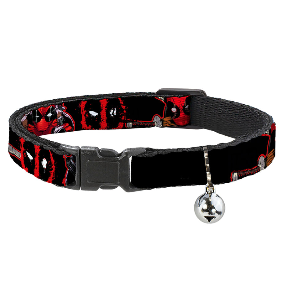 Breakaway Cat Collar with Bell - Deadpool 2-Action Poses/Splatter Logo Black/Red/White