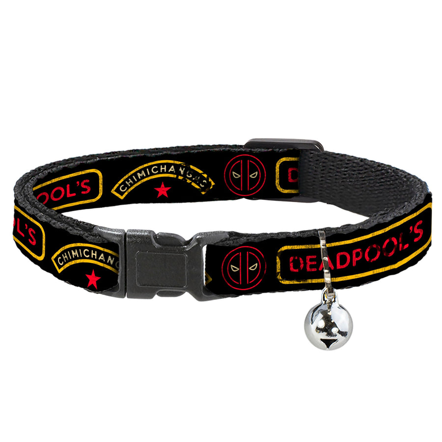 Cat Collar Breakaway - DEADPOOL'S CHIMICHANGAS and Logo Black Gold Red