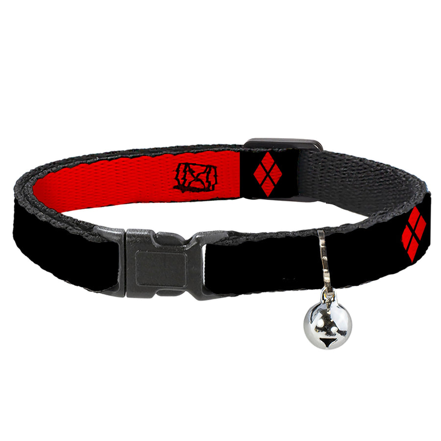 Cat Collar Breakaway - HARLEY QUINN Diamonds Black Red White