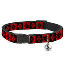Cat Collar Breakaway - Harley Quinn Diamond Blocks Red Black Black Red