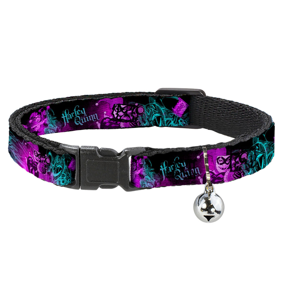 Cat Collar Breakaway - HARLEY QUINN Pow & Aiming Poses Joker Sketch Black Turquoise Fuchsia