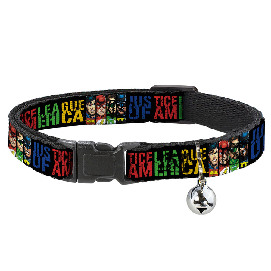 Cat Collar Breakaway - JUSTICE LEAGUE OF AMERICA w Superhero Blocks Black Multi Color