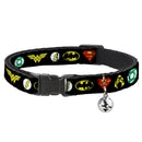 Cat Collar Breakaway - Justice League 6-Superhero Logos Black