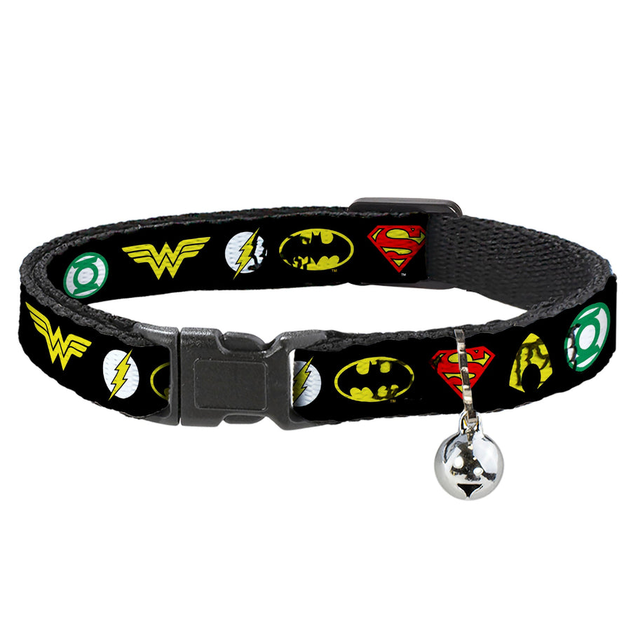 Cat Collar Breakaway - Justice League 6-Superhero Logos Black