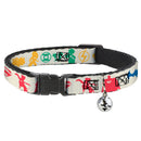 Cat Collar Breakaway with Bell - DC League of Super-Pets Superhero with Pets and Logos Silhouette White Multi Color