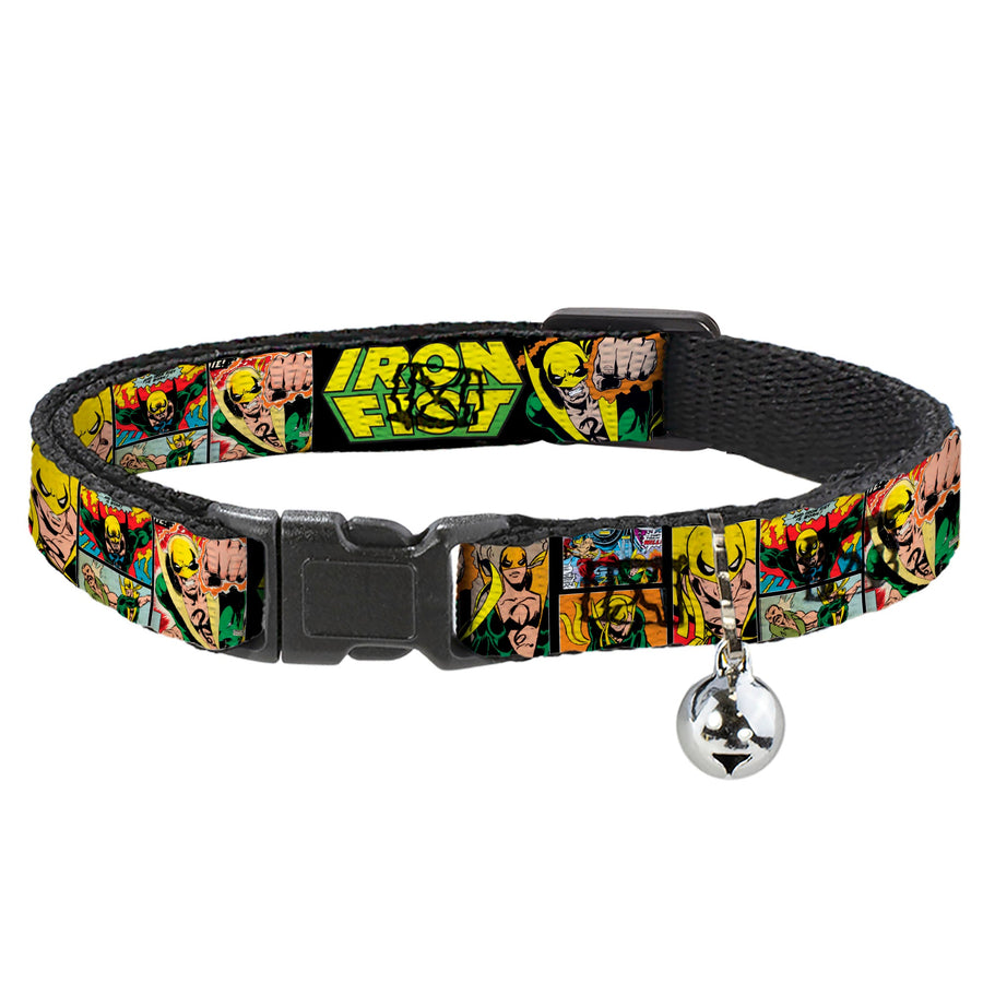MARVEL COMICS Cat Collar Breakaway - Retro IRON FIST Action Pose Comic Scene Blocks Black Green Yellow