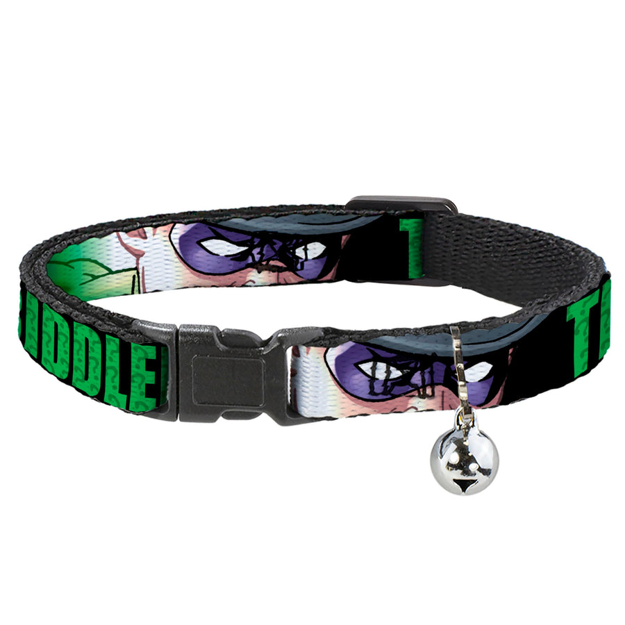 Cat Collar Breakaway - THE RIDDLER Face CLOSE-UP Black Green