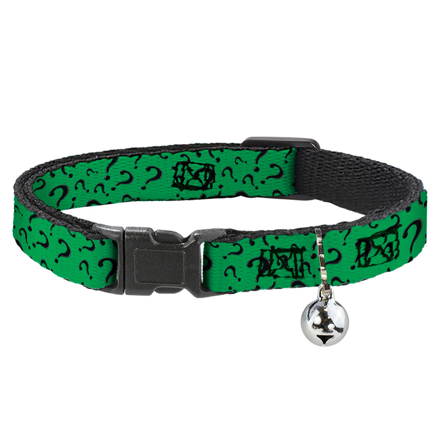Cat Collar Breakaway - Question Mark Scattered3 Dark Green Black