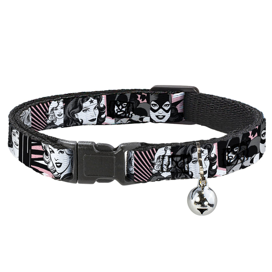 Cat Collar Breakaway - Batgirl Wonder Woman Supergirl Retro Panels Black Pink White