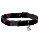Cat Collar Breakaway - Superman Shield Black Hot Pink