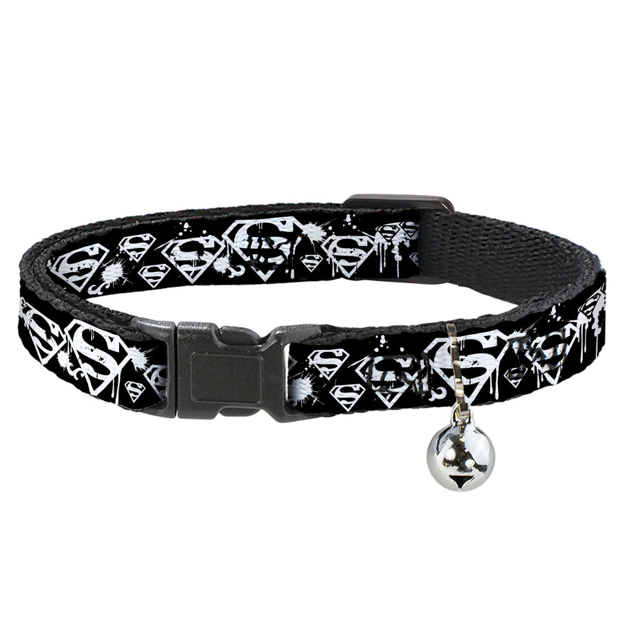 Cat Collar Breakaway - Superman Shield Splatter Black White