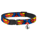 Cat Collar Breakaway - Superman Shield CLOSE-UP Blue Red Yellow