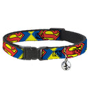 Cat Collar Breakaway - Jagged Superman Shield CLOSE-UP Yellow Blue Red