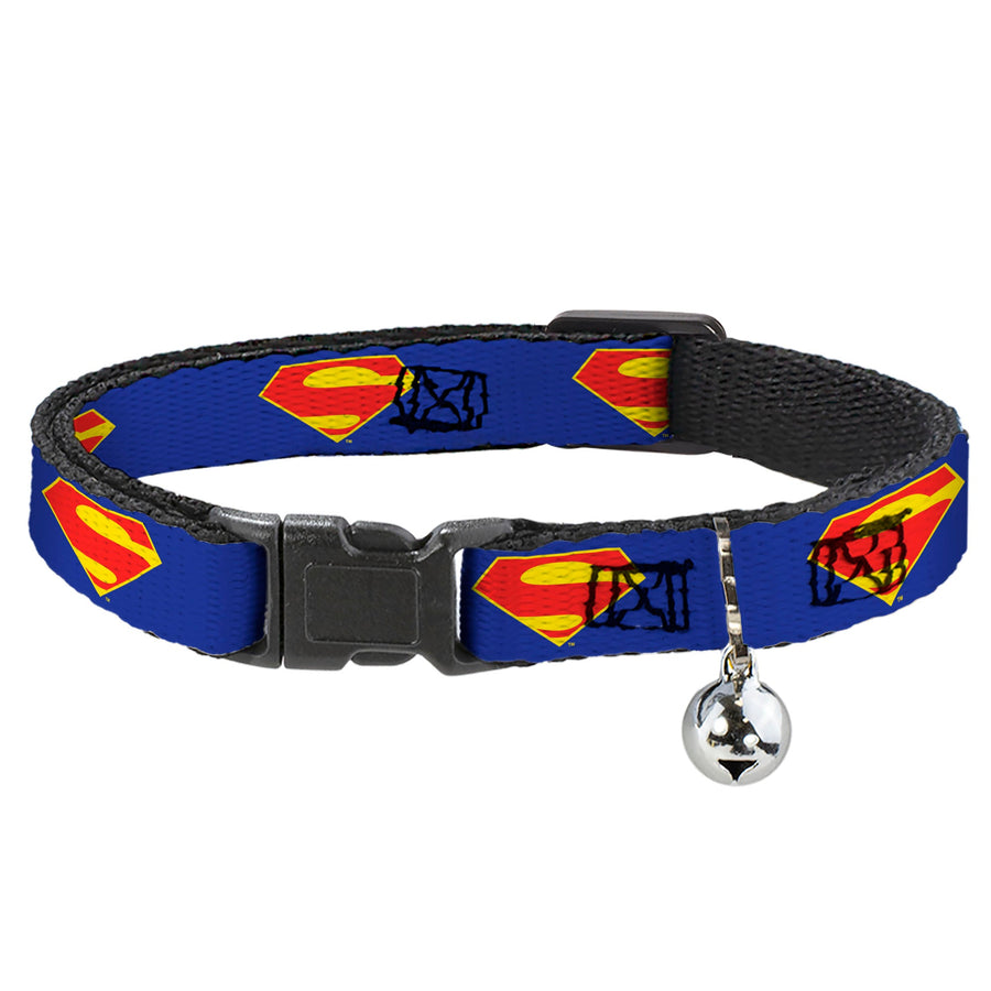 Cat Collar Breakaway with Bell - DC League of Super-Pets Superman Shield Logo Blue Red Yellow