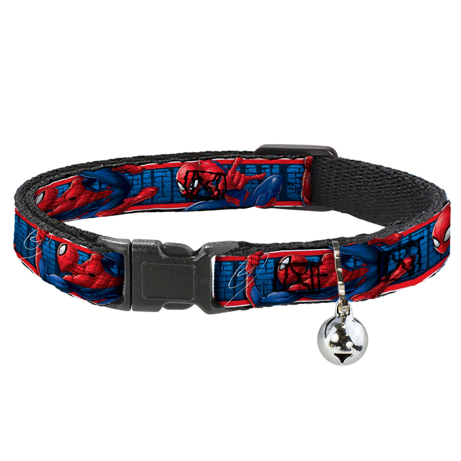 ULTIMATE SPIDER-MAN Cat Collar Breakaway - SPIDER-MAN 3-Action Poses Bricks Stripe Blues Red White