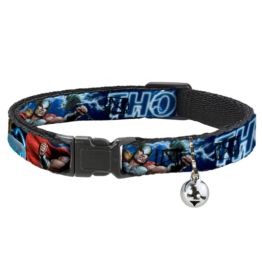 Cat Collar Breakaway - Avengers THOR Hammer Action Pose Galaxy Blues White