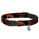 Cat Collar Breakaway with Bell - Loki Series TVA TIME VARIANCE AUTHORITY Text Black Orange - NARROW Fits 8.5-12"
