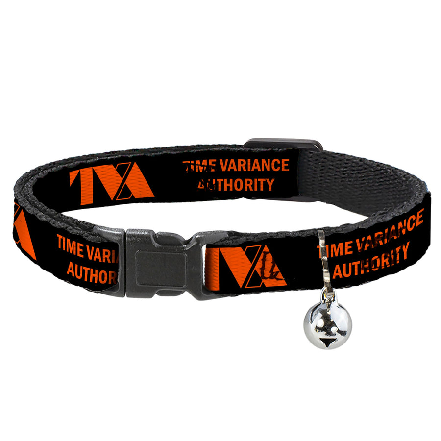 Cat Collar Breakaway with Bell - Loki Series TVA TIME VARIANCE AUTHORITY Text Black Orange - NARROW Fits 8.5-12