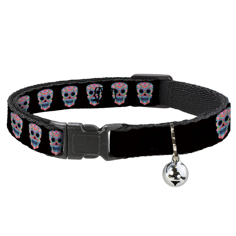 Cat Collar Breakaway - Wonder Woman Floral Skull Black Multi Pastel