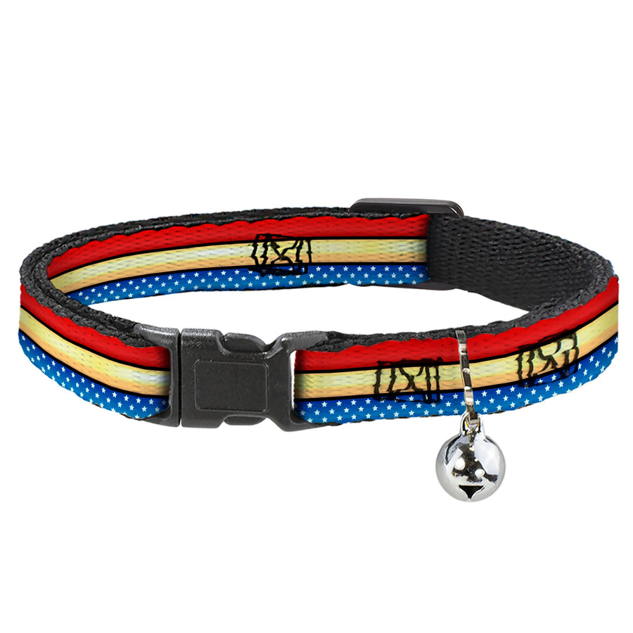 Cat Collar Breakaway - Wonder Woman Stripe Stars Red Gold Blue White