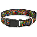 Plastic Clip Collar - Retro Marvel Comic Books Stacked CLOSE-UP