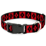 Plastic Clip Collar - Harley Quinn Diamond Blocks Red/Black Black/Red