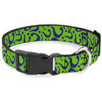 Plastic Clip Collar - Question Mark Scattered Lime Green/Purple