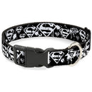 Plastic Clip Collar - Superman Shield Splatter Black/White