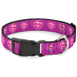 Plastic Clip Collar - Superman Logo in Heart Purple/White/Pink