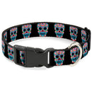 Plastic Clip Collar - Wonder Woman Floral Skull Black/Multi Pastel