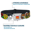 MARVEL COMICS Marvel Comics Logo Full Color Seatbelt Buckle Collar - Thor & Loki Poses/Retro Comic Books Stacked