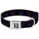 Black Panther Avengers Icon Black/Silver Seatbelt Buckle Collar - Black Panther Avengers Icon Outline Black/Purple