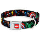 MARVEL Full Color Red/White Seatbelt Buckle Collar - Marvel Universe Superheroes Stacked