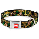 MARVEL UNIVERSE MARVEL Full Color Red White Seatbelt Buckle Collar - LOKI Poses Black/Gold/Green