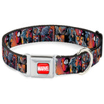 MARVEL UNIVERSE MARVEL Full Color Red White Seatbelt Buckle Collar - Spider-Man & Black Cat Scene Blocks