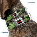 MARVEL AVENGERS Logo Full Color Black/Red/White Seatbelt Buckle Collar - Marvel Hulk CLOSE-UP Poses