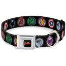 MARVEL AVENGERS MARVEL AVENGERS Logo Full Color Black Red White Seatbelt Buckle Collar - 9-Avenger Icons Black/Multi Color